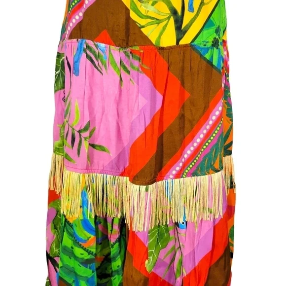 NWT Farm Rio Palila Fringed Red Tropical Sun Dress